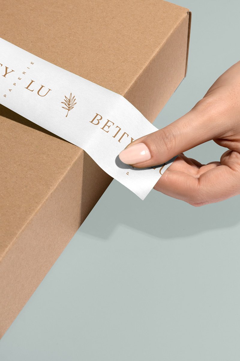 Betty Lu Paperie logo on branded packing tape