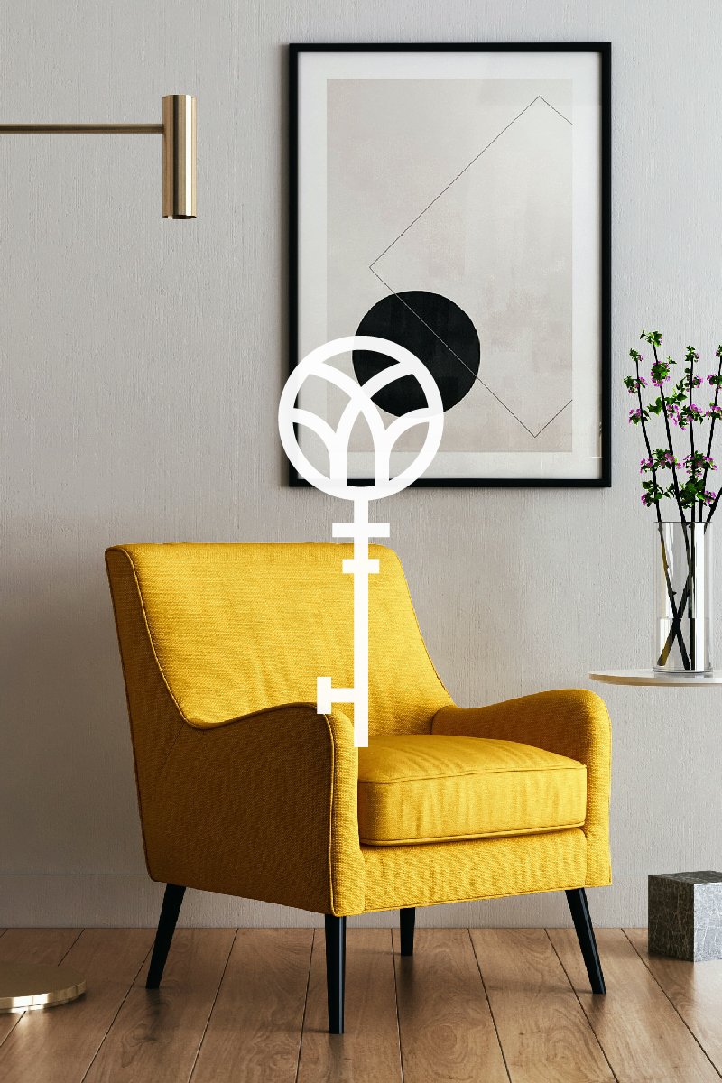 Market St. Mortgage key logo over home interior photo